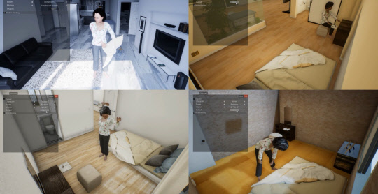 ETRI가 고령자의 실제 생활환경에서 확보한 가상 데이터 샘플 모습으로, 고령자 케어 로봇 연구와 제작에 활용할 수 있다.  ETRI 제공